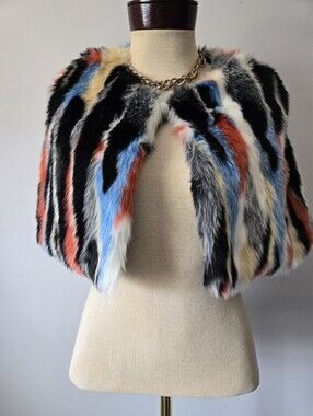 DENA NEW YORK Faux Fur Multi Colour Shrug/ Bolero. O/S